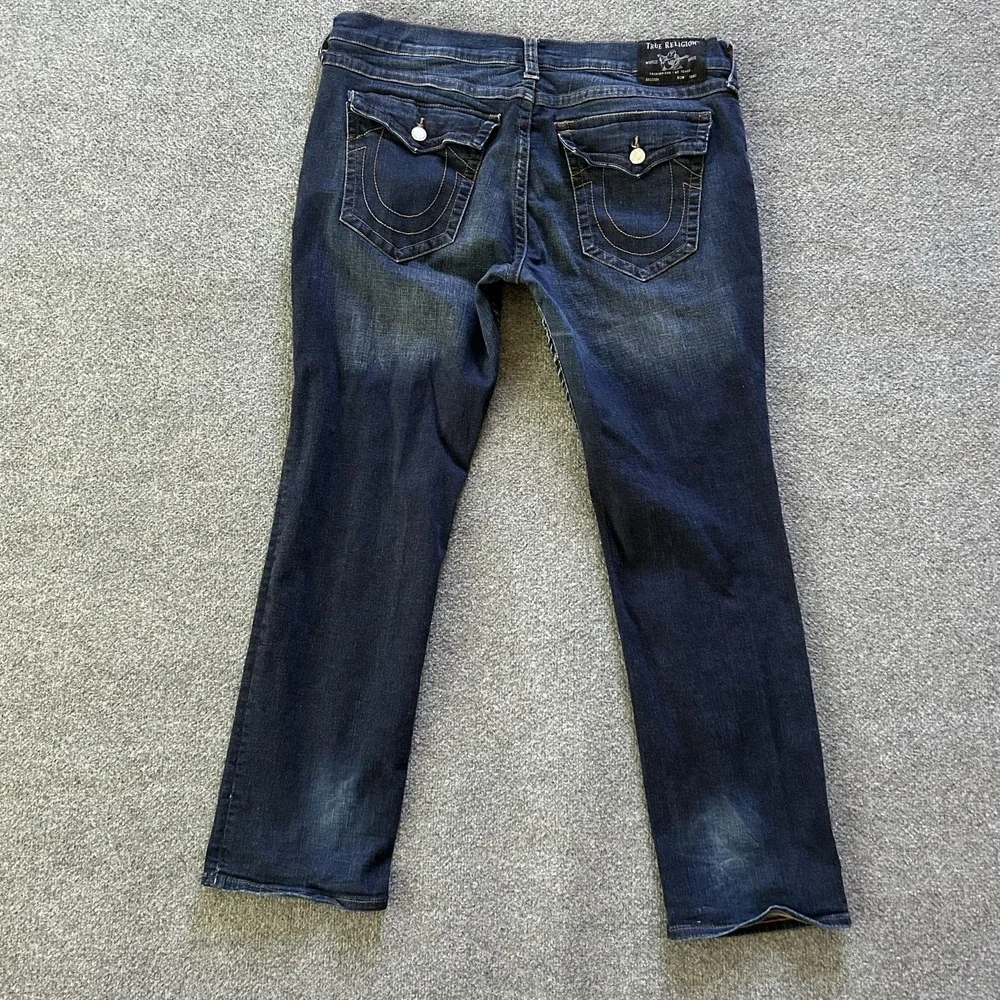 True Religion Ricky Relaxed Straight Jeans Mens 42x32 Blue Dark Wash Denim